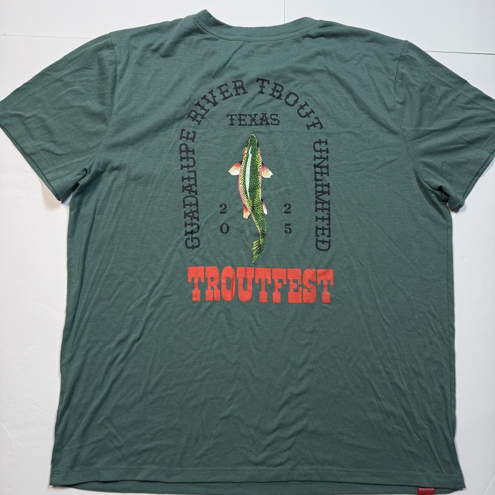 Staunch Outfitters Troutfest Guadalupe River Unlimited Shirt Mens XL Green